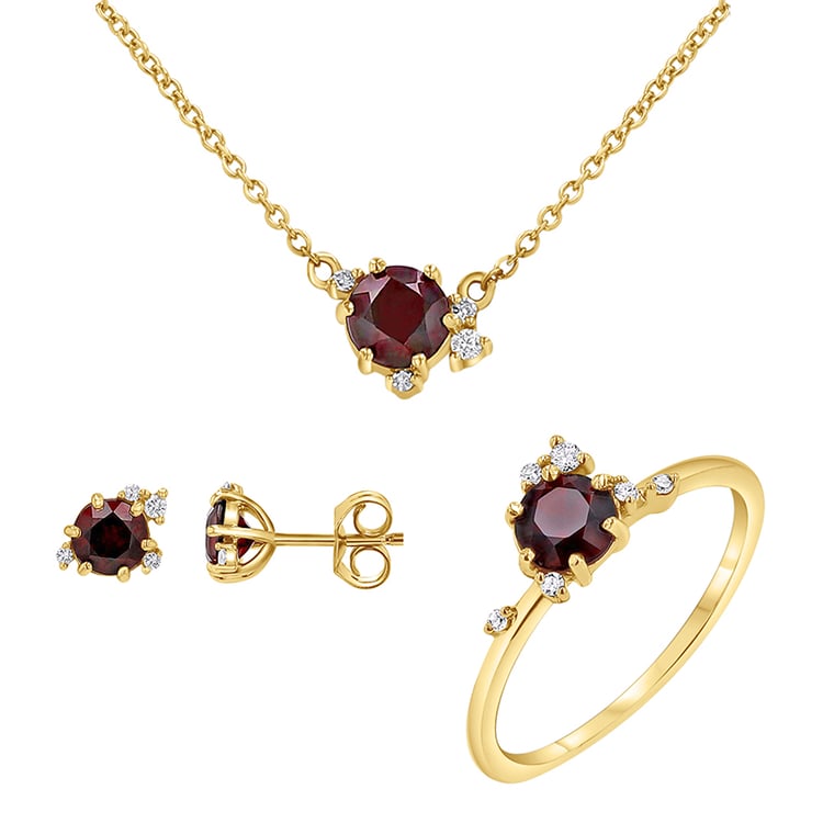 Cluster Schmuckset mit böhmischen Granaten und Diamanten Odette 145695