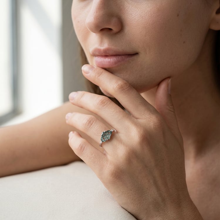 Silberring mit Moosachat und Diamanten Lia 170448