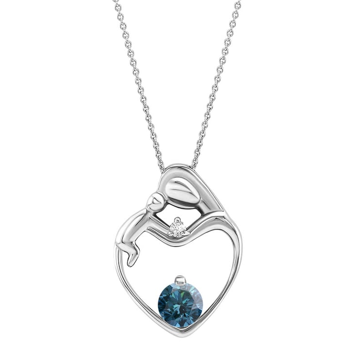 Platinanhänger Mutter und Kind mit Diamanten in Blau und Weiß Ella