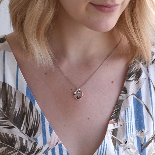 Silberner Anhänger Mutter und Kind mit Granat und Diamant Ella