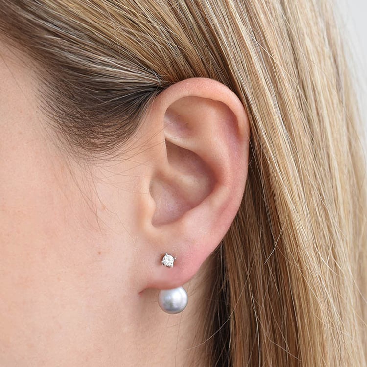 Silberne Ohrringe 2in1 mit grauen Perlen Cande 100265