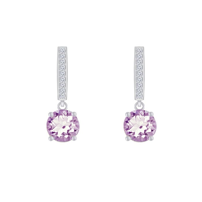 Silberne Hängeohrringe mit rosa Amethysten und Zirkonia Claret
