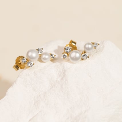 Silberne Perlenohrringe mit weißen Topasen Anita