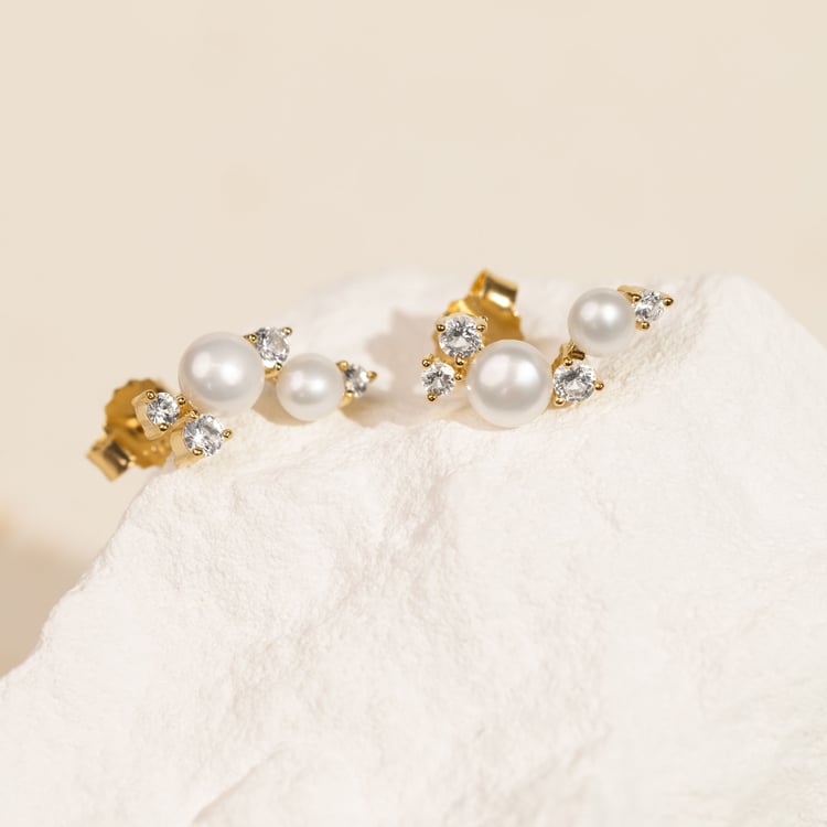 Silberne Perlenohrringe mit weißen Topasen Anita 163941