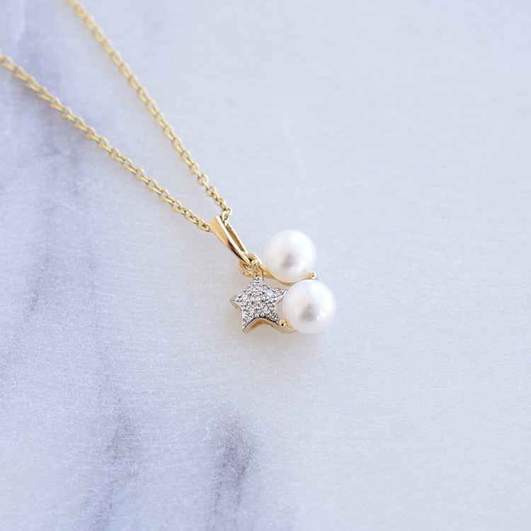 Goldener Perlenanhänger mit Sternen voller Diamanten Steffie 87420