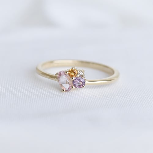 Cluster-Ring mit Morganit, Saphir, Citrin und Diamant Bluma