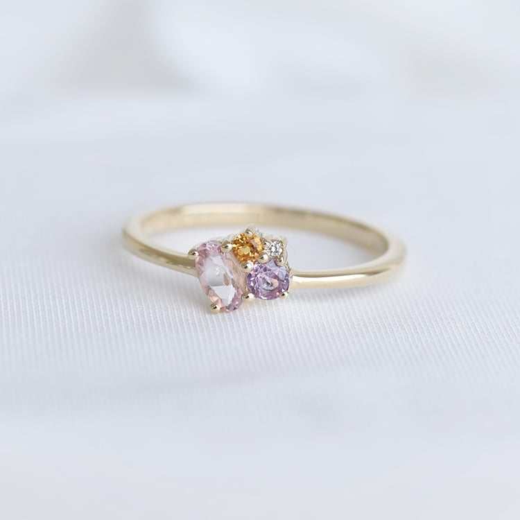 Cluster-Ring mit Morganit, Saphir, Citrin und Diamant Bluma 90388