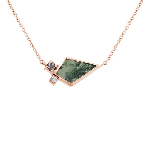 Halskette mit Moosachat, Diamant und Moissanit Milly