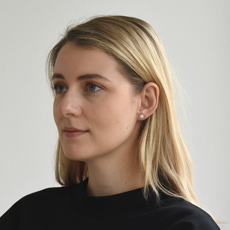 Goldene Halo-Ohrringe mit Perlen und Diamanten Desten 73789