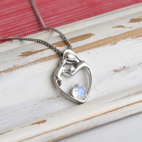 Silberner Anhänger Mutter und Kind mit Mondstein und Diamant Ella