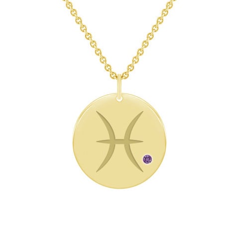 Goldanhänger mit Amethyst und Sternzeichen Fische