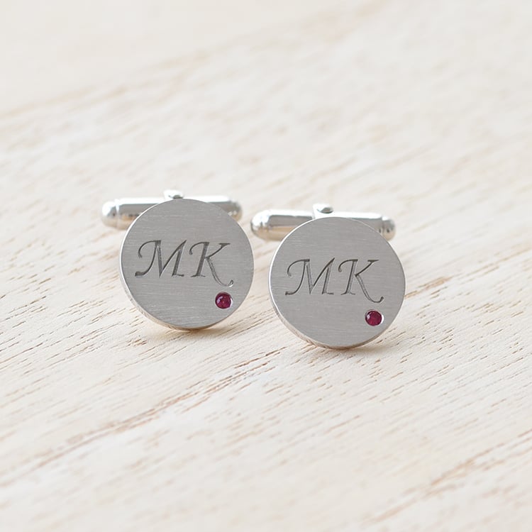 Rubin-Manschettenknöpfe aus Silber mit Gravur Fanny 68897