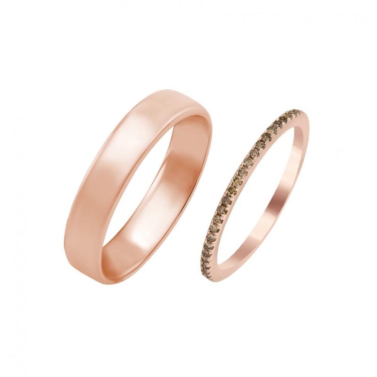 Goldener Eternity Trauring mit Champagne Diamanten und Komfort gold Trauring Ranka