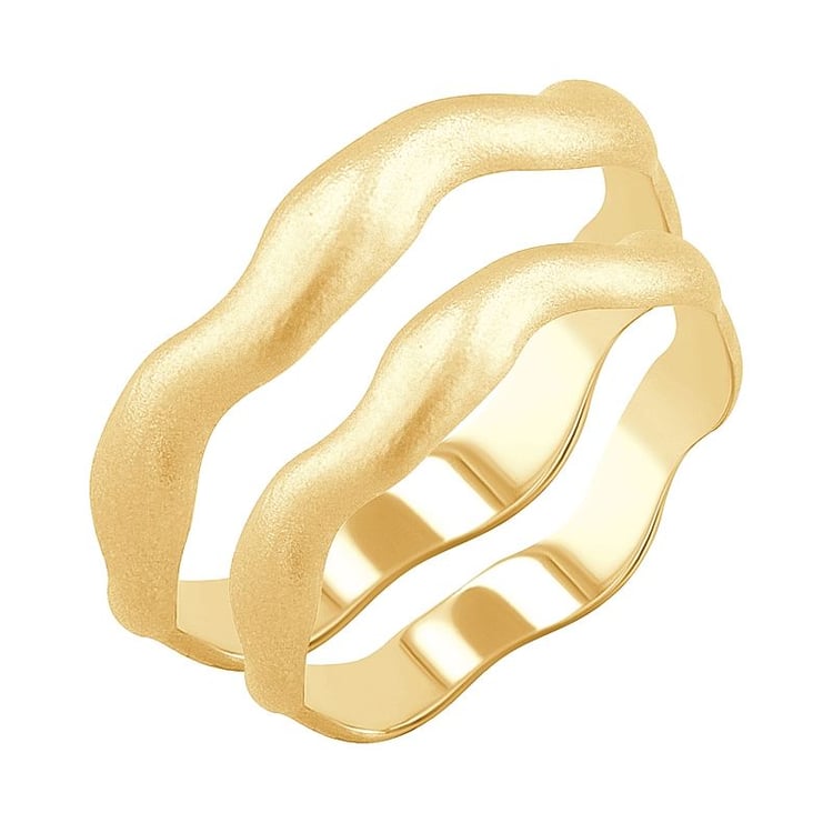 Wellenförmige Eheringe aus mattiertem Gold Keller 128150