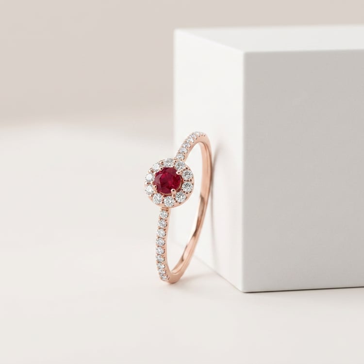 Silberner Halo-Ring mit Rubin und Lab Grown Diamanten Wendy 171117