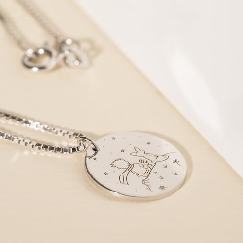 Anhänger aus Platin Der Kleine Prinz mit Fuchs und Gravur