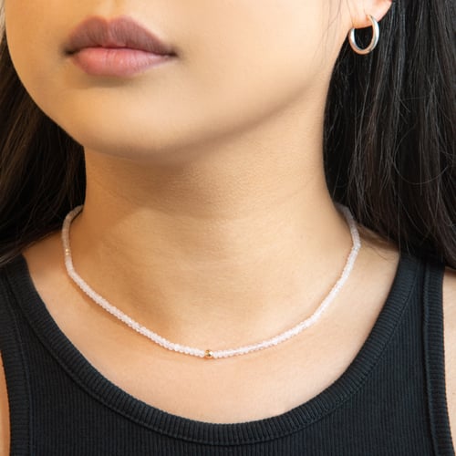 Silberne Halskette mit Rosenquarz-Perlen Rosa