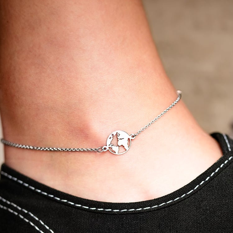 Silbernes Fußkettchen mit Weltkarte Mendez 140787