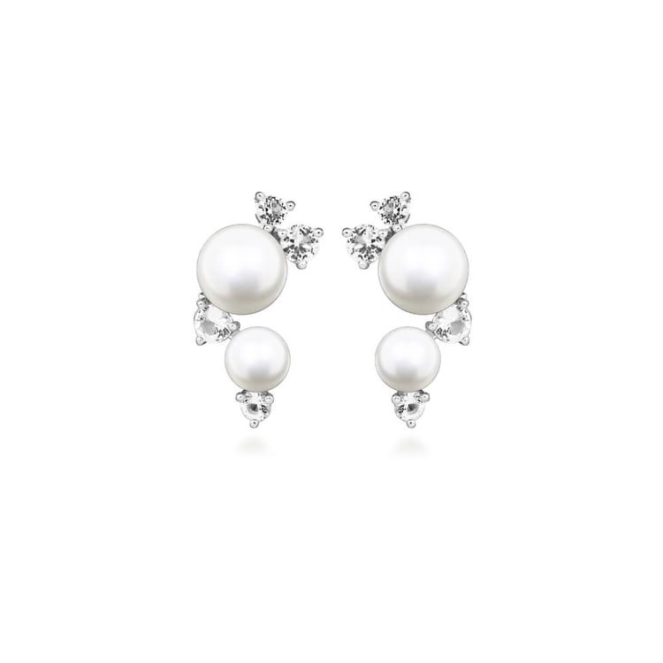 Silberne Perlenohrringe mit weißen Topasen 163852