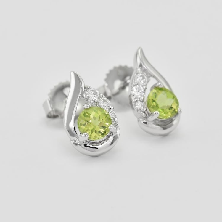 Silberne Ohrringe mit Olivinen und Zirkonia Edily 23729