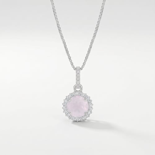 Silberne Halo-Anhänger mit Rosenquarz Atia