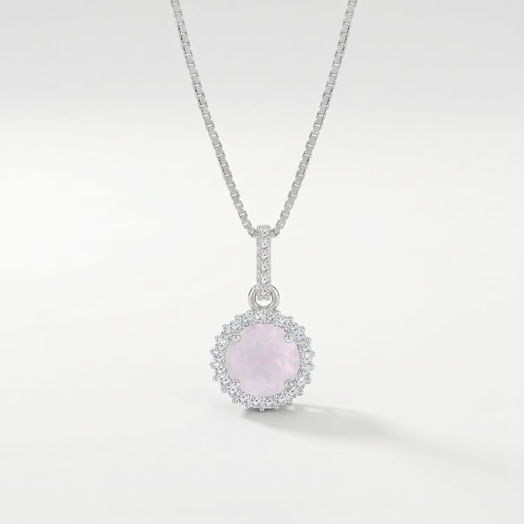 Silberne Halo-Anhänger mit Rosenquarz Atia 170365