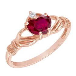 Goldener Claddagh-Ring mit Rubin und Diamant Norie