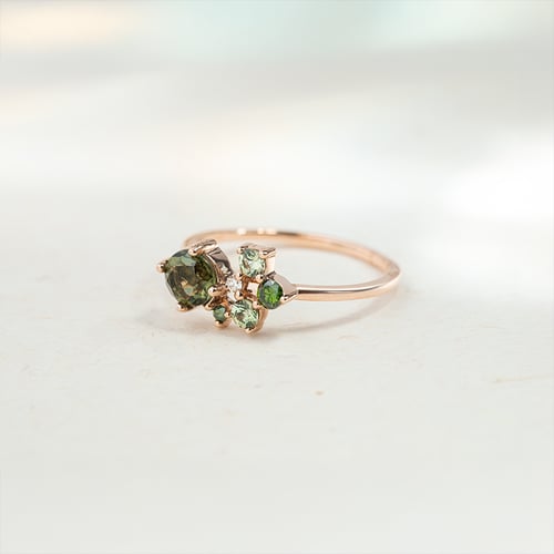 Schmuckset aus Cluster Schmuck mit Moldaviten, Saphiren und Diamanten Zino
