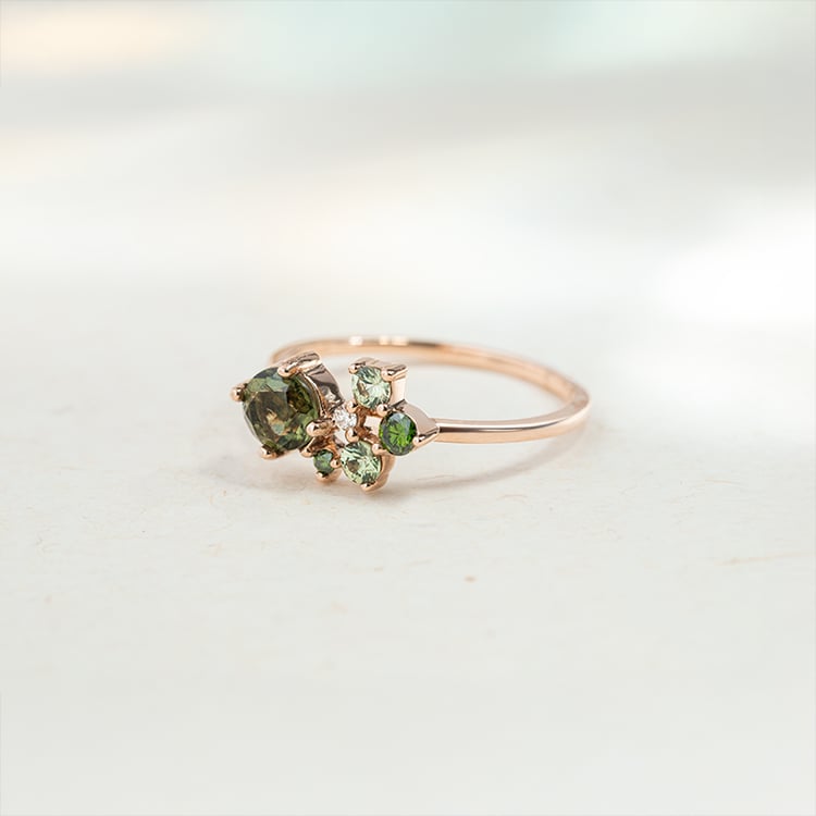 Set aus Cluster Schmuck mit Moldaviten, Saphiren und Diamanten Zino 146783