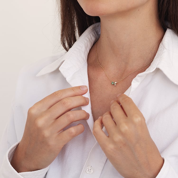 Cluster Schmuckset mit grünen Diamanten und Edelsteinen Halli 129332