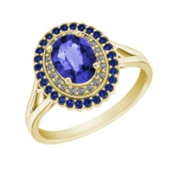 Goldener Tansanitring mit Diamanten und Saphir Mamisi