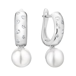 Silberne minimalistische Hängeohrringe mit Perlen und Zirkonia Azad