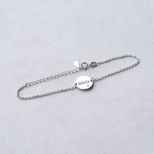 Silbernes Armband mit blauem Diamant und Gravur Ihrer Wahl Shalek