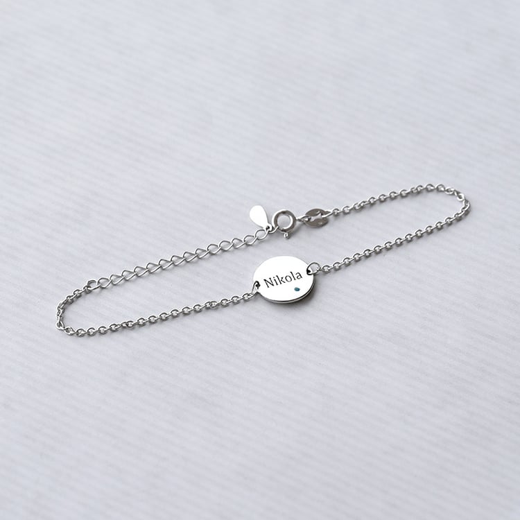 Silbernes Armband mit blauem Diamant und Gravur Ihrer Wahl Shalek 121373