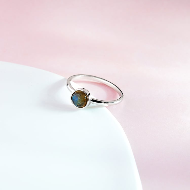 Goldener minimalistischer Ring mit Labradorit Stowy 150426