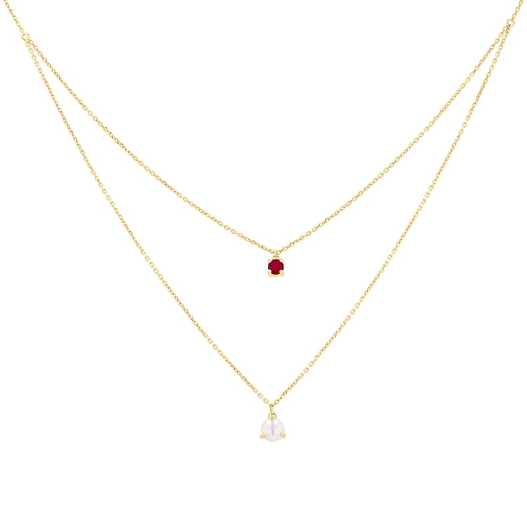 Goldene Kette mit Perle und Rubin Auburn