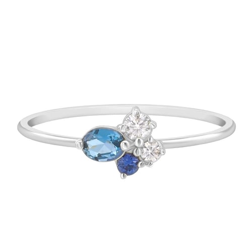 Goldener Cluster-Ring mit Topas, Saphir und Moissanit Avah