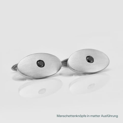 Ovale silberne Manschettenknöpfe mit schwarzen Diamanten Obert