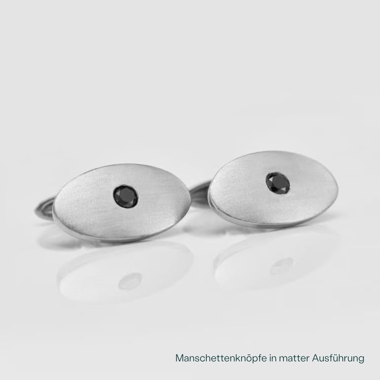 Ovale silberne Manschettenknöpfe mit schwarzen Diamanten Ucello 165330