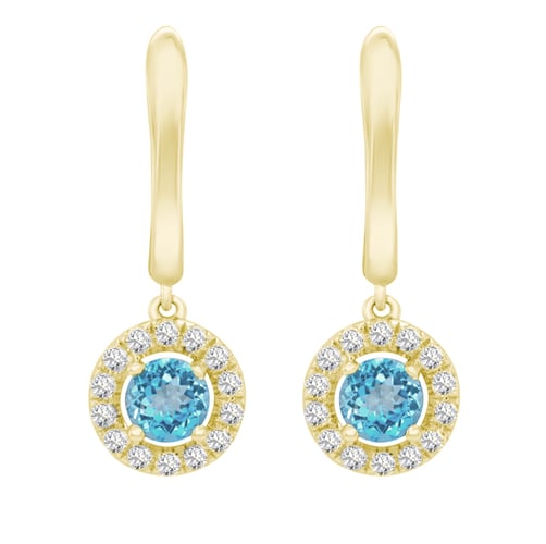 Goldene Ohrringe mit blauen Topasen und Diamanten Macy