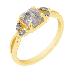 Goldener Ring mit einem Salt and Pepper Diamanten und Diamanten in Marquise-Form Sila