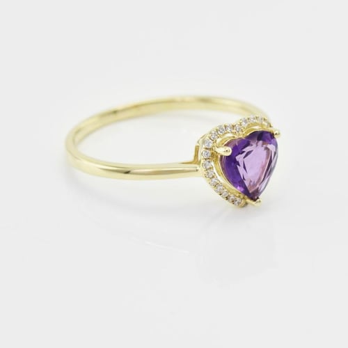 Goldring mit Amethyst in Herzform und Diamanten Connelly