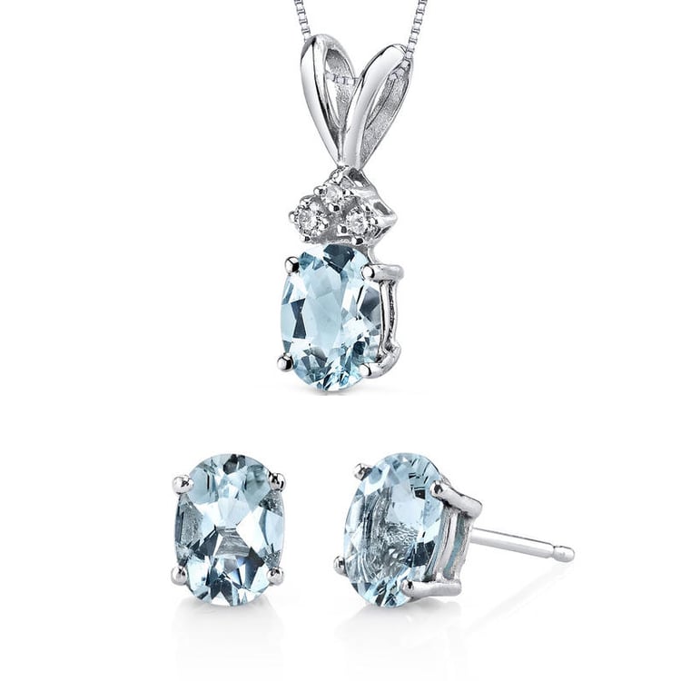 Goldene Kollektion mit ovalen Aquamarinen und Diamanten Catrianah