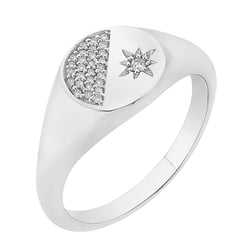 Goldener Siegelring mit einem Diamantstern und Diamanten Jitty