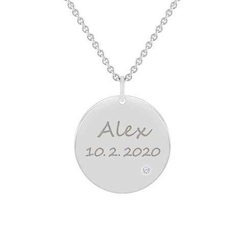 Platinanhänger mit Diamant und Gravur nach Wahl Cassius