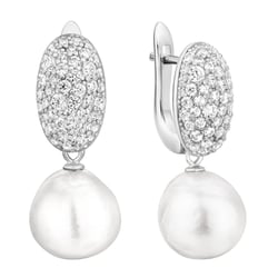 Silberne minimalistische Hängeohrringe mit Perlen und Zirkonia Manu