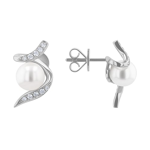 Moderne Perlohrringe aus Silber mit Zirkonia Durga