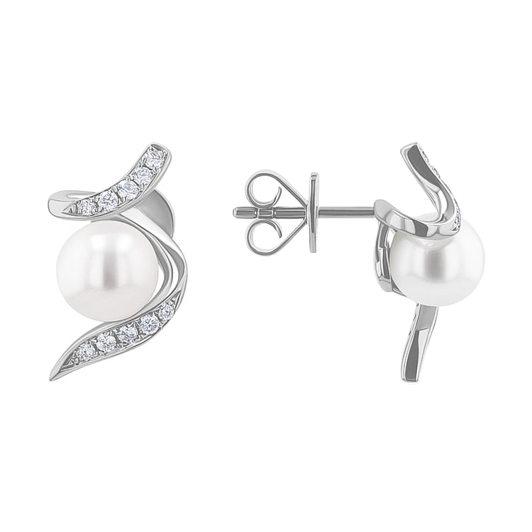 Moderne Perlohrringe aus Silber mit Zirkonia Durga 137400