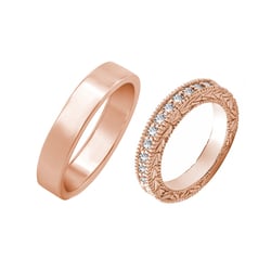 Eheringe aus einem Vintage-Ring mit Lab Grown Diamanten und einem flachen Ring Arroyo