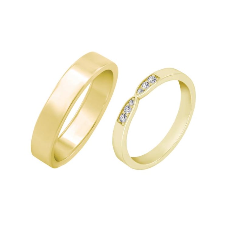 Gelbgold Diamantring und flacher Ring 39950